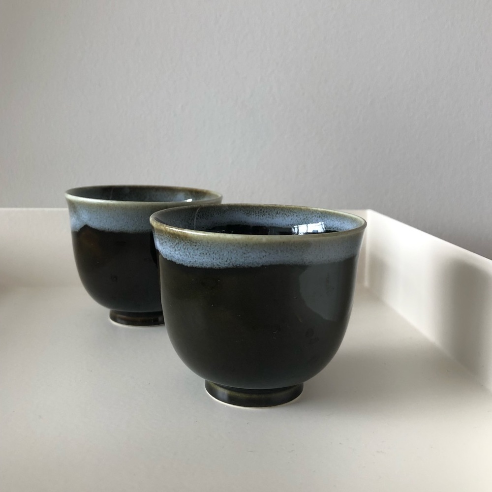 ✨ Black Blue Ceramic Mugs Tea Cups - Small, Set of 2
